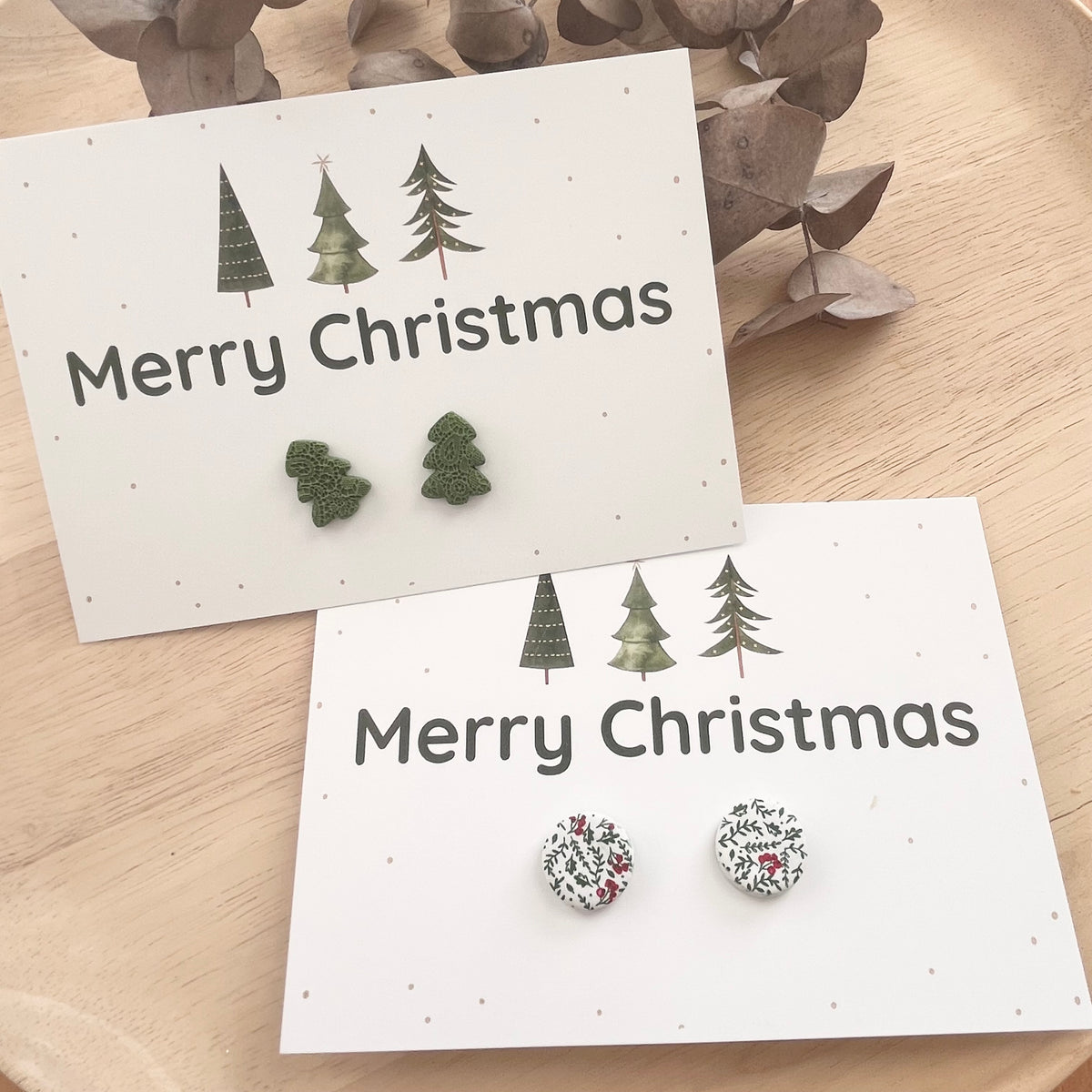 Gift Card & Earrings - Green Merry Christmas