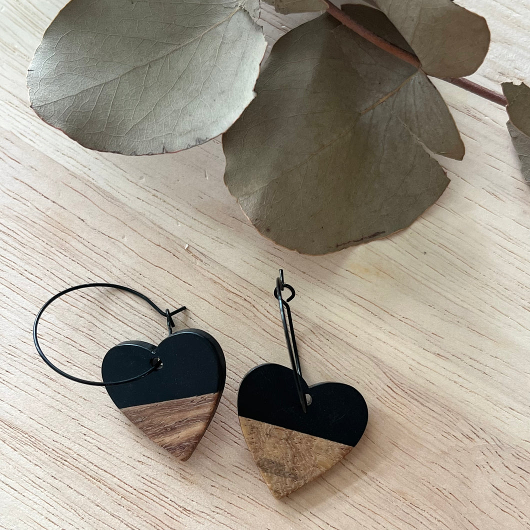 Wooden Heart Hoops